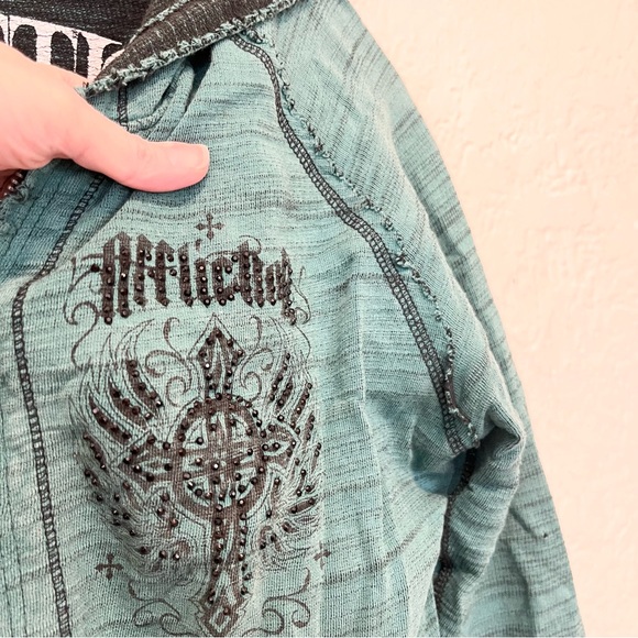 Affliction Reversible Hoodie Teal Green Medium M - Picture 13 of 16
